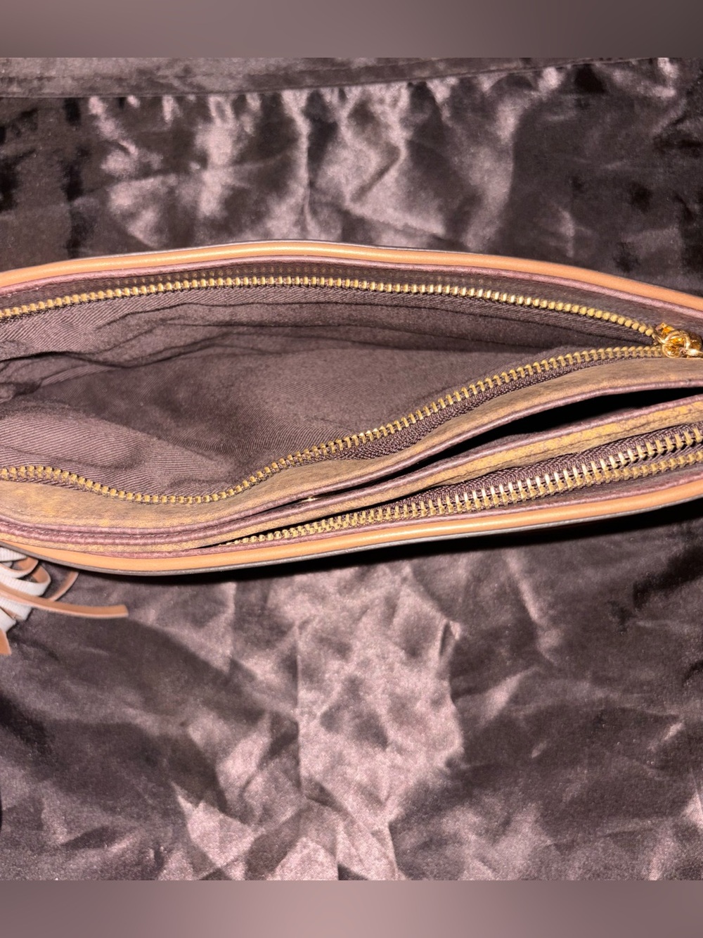 Giani Bernini Brown and Tan Striped Leather Clutch with Tassel - Picture 3 of 5